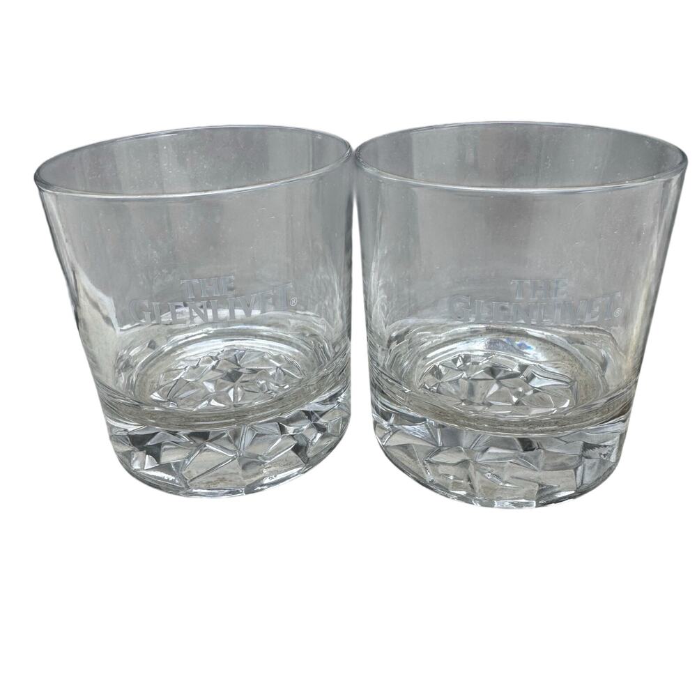 Glenlivet Rocks Glasses Set of 2 Iceberg 3D Image on Base 12 oz 3.75" H x 3.5" D